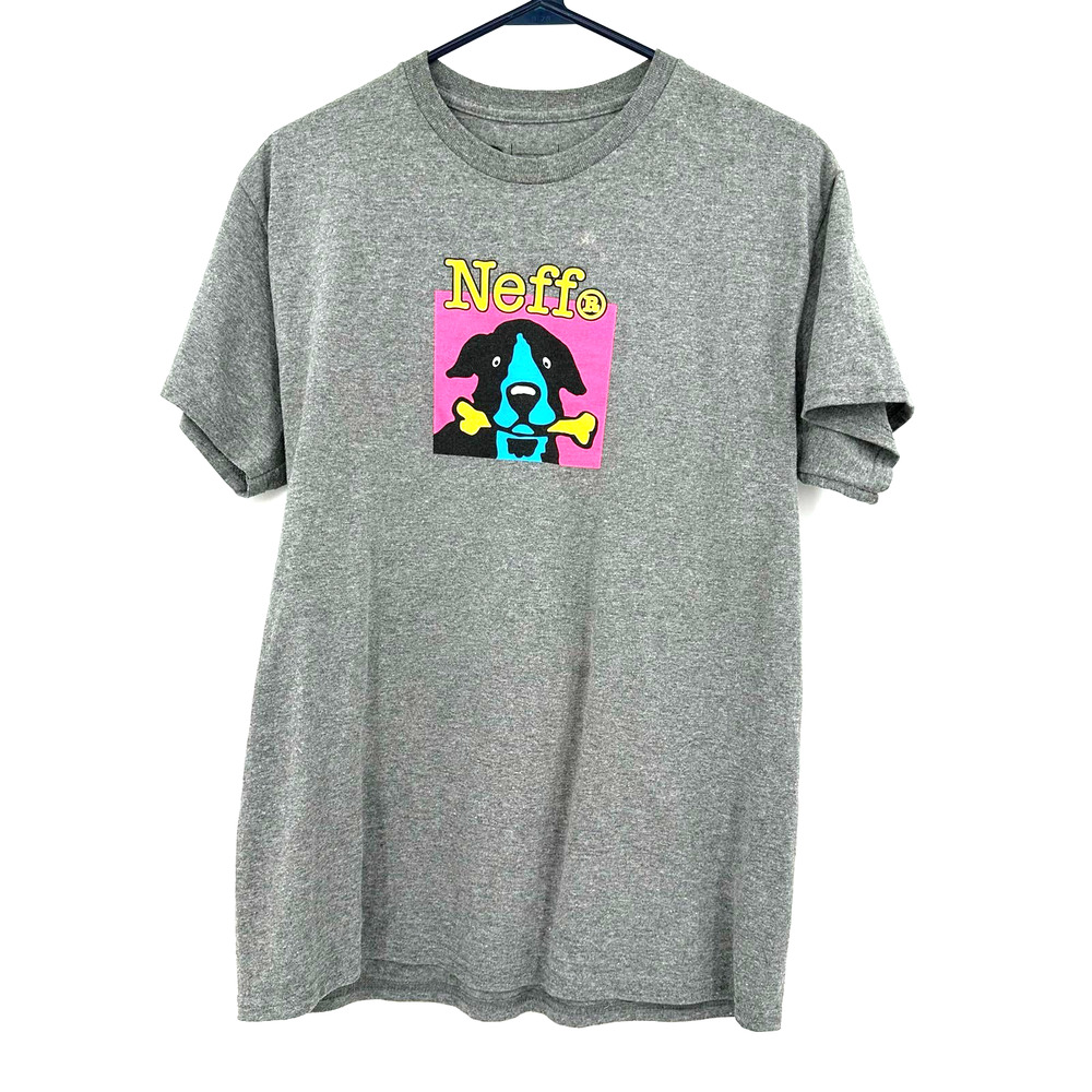 Neff size Medium short sleeve graphic t-shirt gray pink yellow‎ blue black